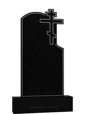 Православный памятник из черного гранита с контурным крестом